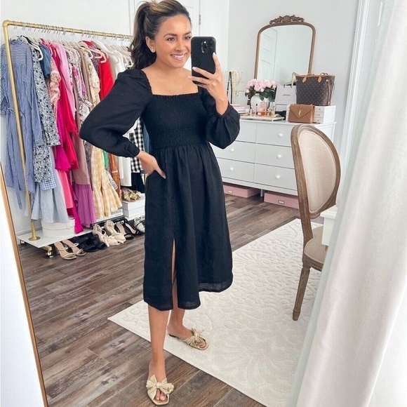 J. Crew Black Midi Linen Dress sz XS - Picture 7 of 7